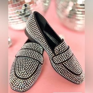 Black rhinestone loafers